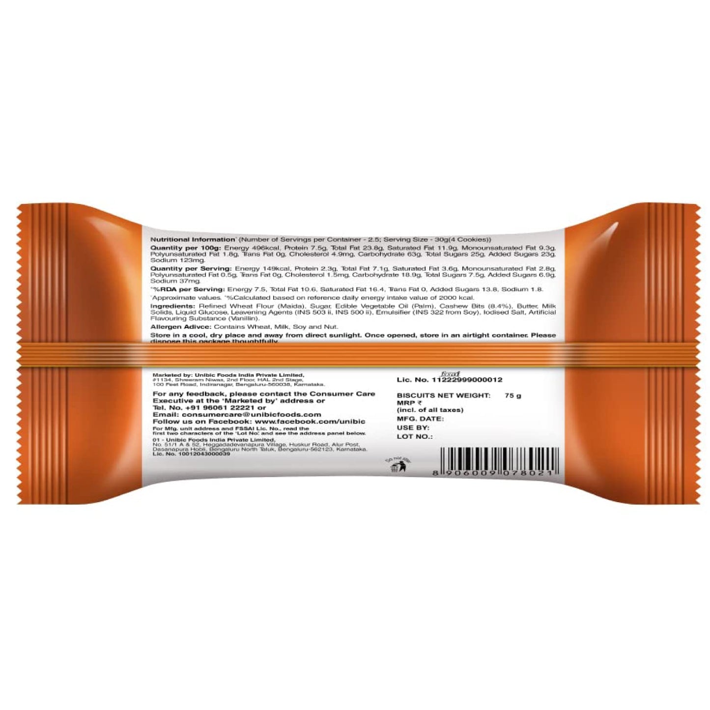 UNIBIC Cashew Cookies Tiffin Pack (810g, Pack of 12)