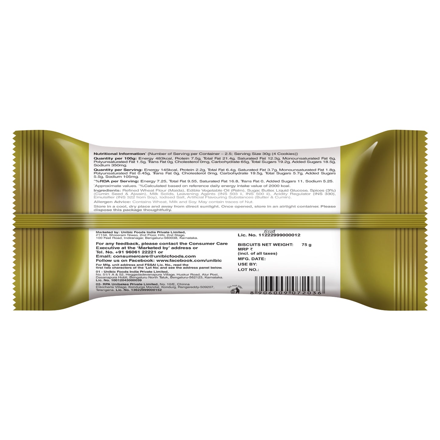 UNIBIC Doosra Jeera Cookies Tiffin Pack (810, pack of 12)