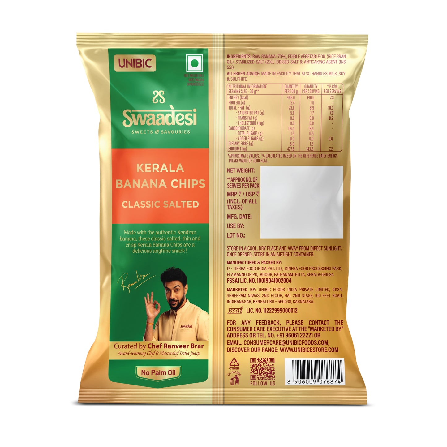 Kerala Banana Chips Classic Salted with NO Palm Oil 110g