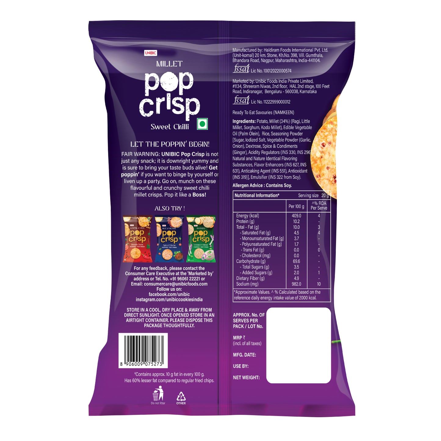 Unibic Millet Pop Crisp Sweet Chilli 40g