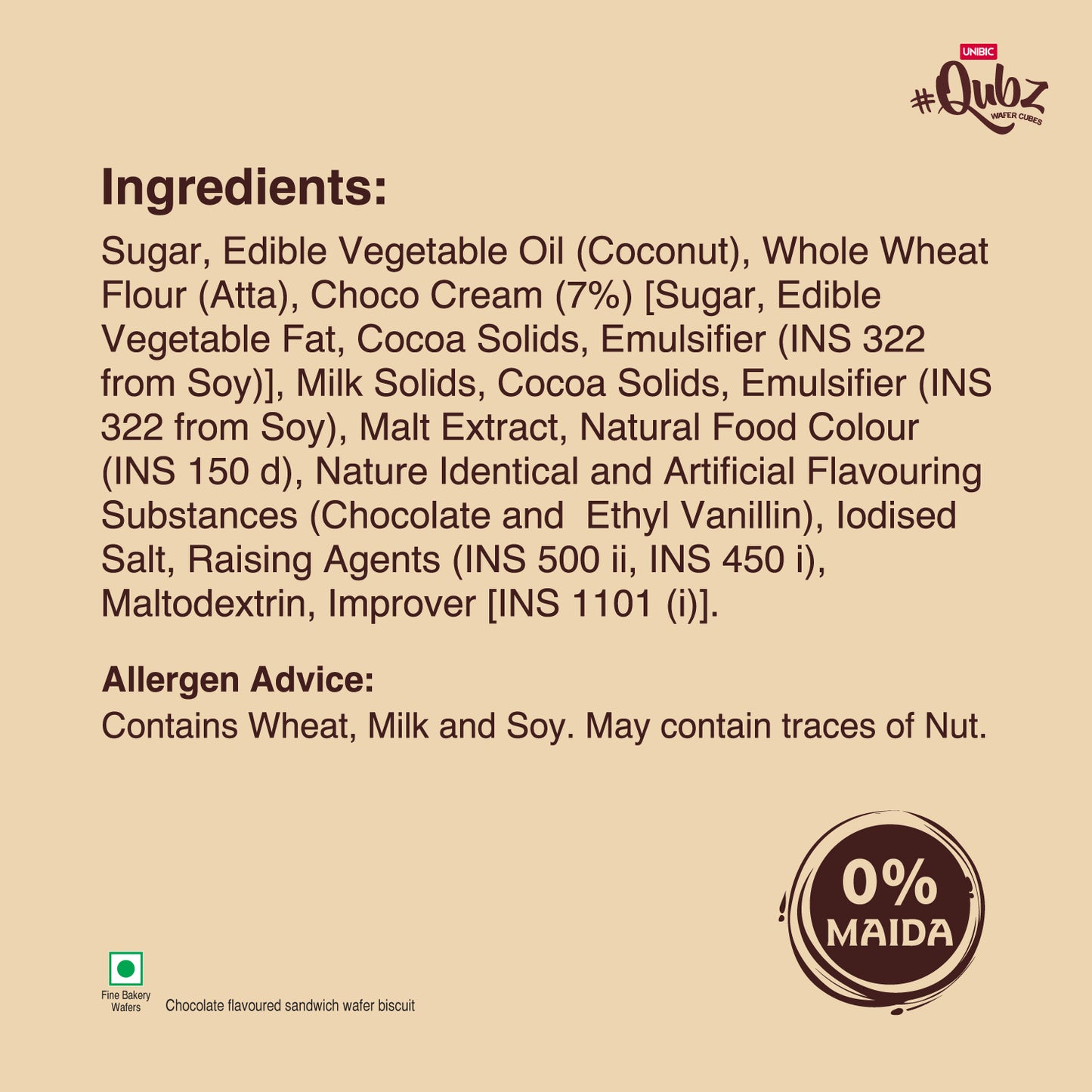 Unibic Qubz Belgian Chocolate Wafer 0% Maida 120g