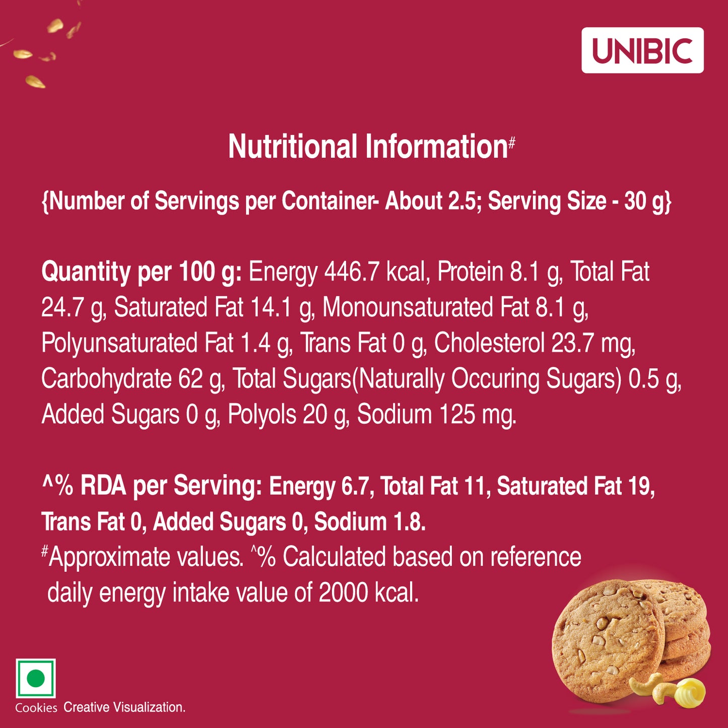 UNIBIC : Sugar Free Cashew Cookies, 67.5g