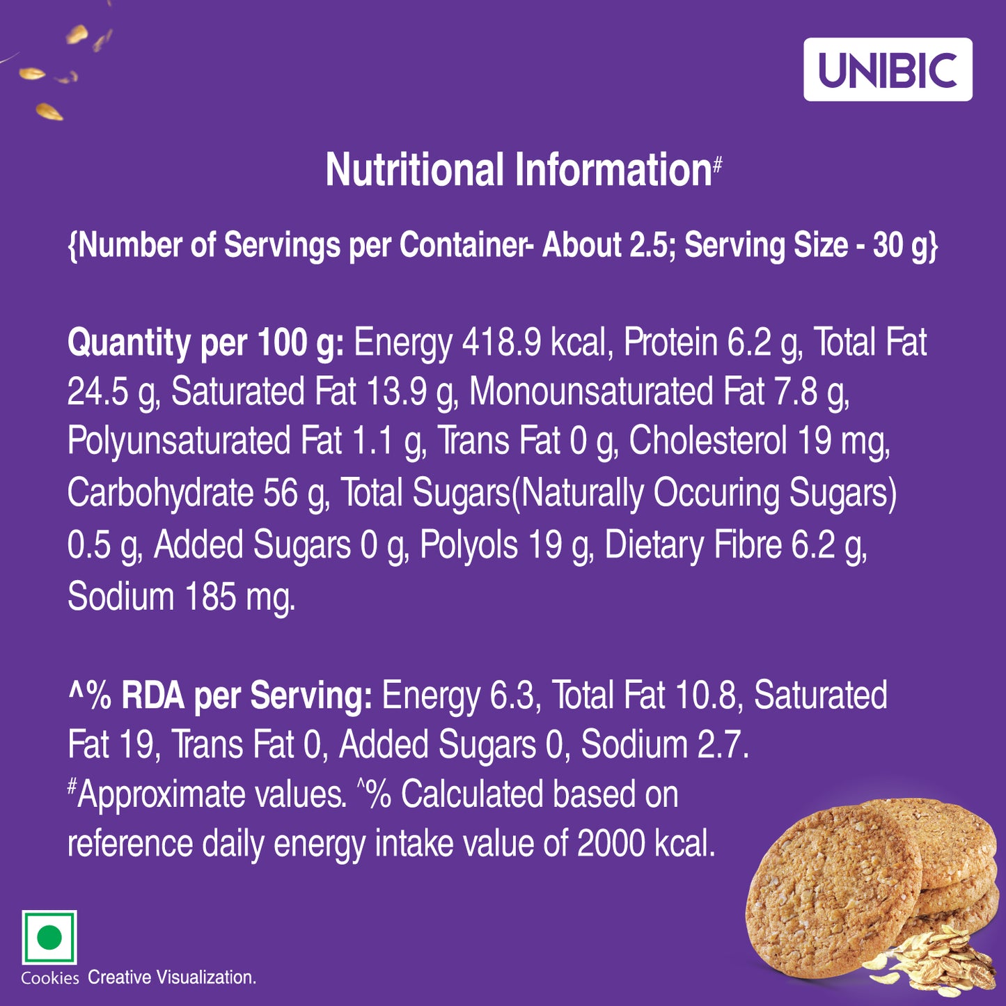 UNIBIC : Sugar Free Oatmeal Cookies, 67.5g