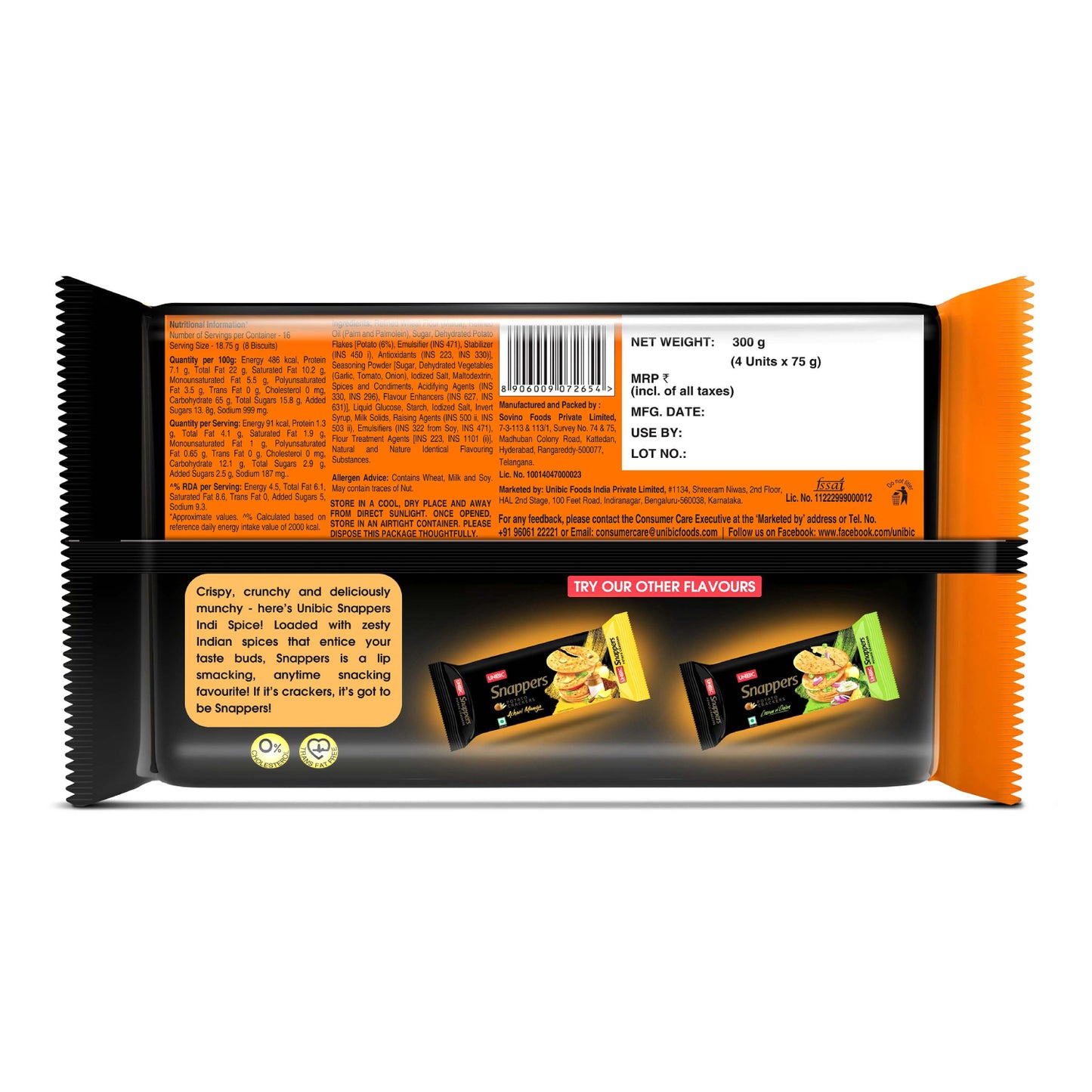 UNIBIC Snappers - Indie Spice Flavored Potato Biscuits, 300g