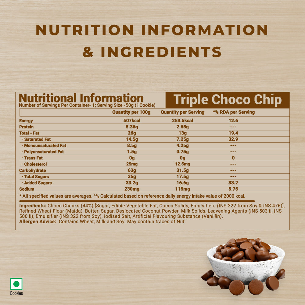 The Cookie Factorie - Triple Choco Chip Cookies 300 gm, Pk of 6