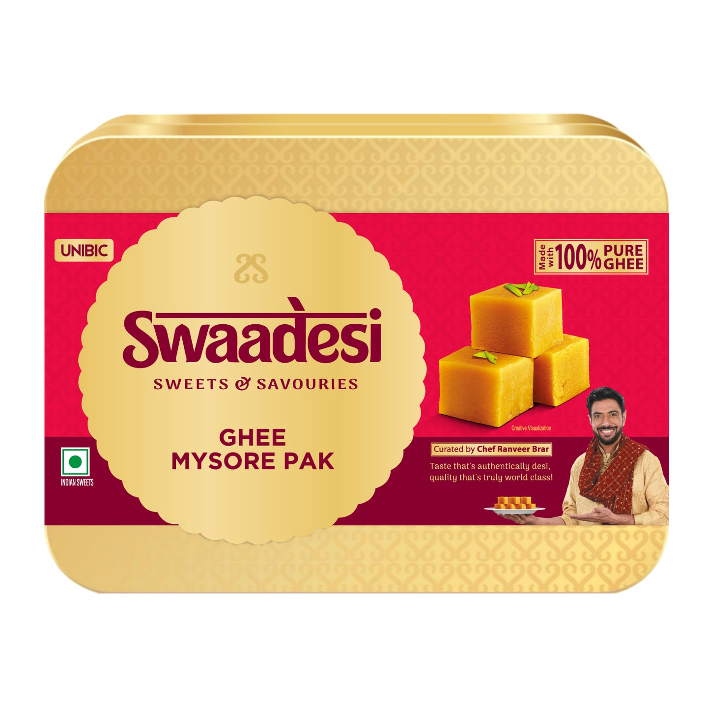 Swaadesi Ghee Mysore Pak Tin Pack 280 grams (Indian Sweet Made with 100% Pure Ghee)