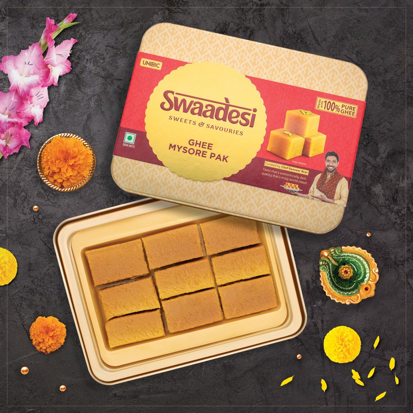 Swaadesi Ghee Mysore Pak Tin Pack 280 grams (Indian Sweet Made with 100% Pure Ghee)