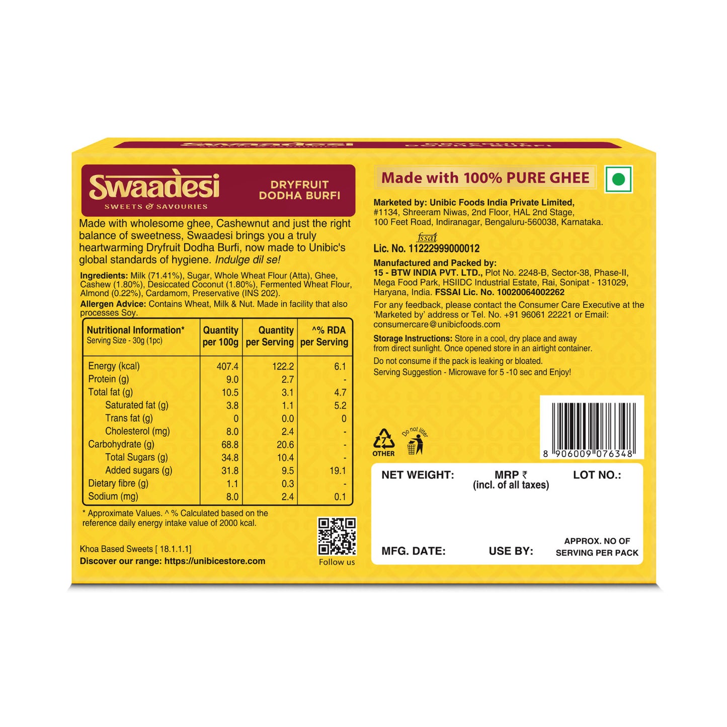 Swaadesi DryFruit Dodha Burfi 180gms