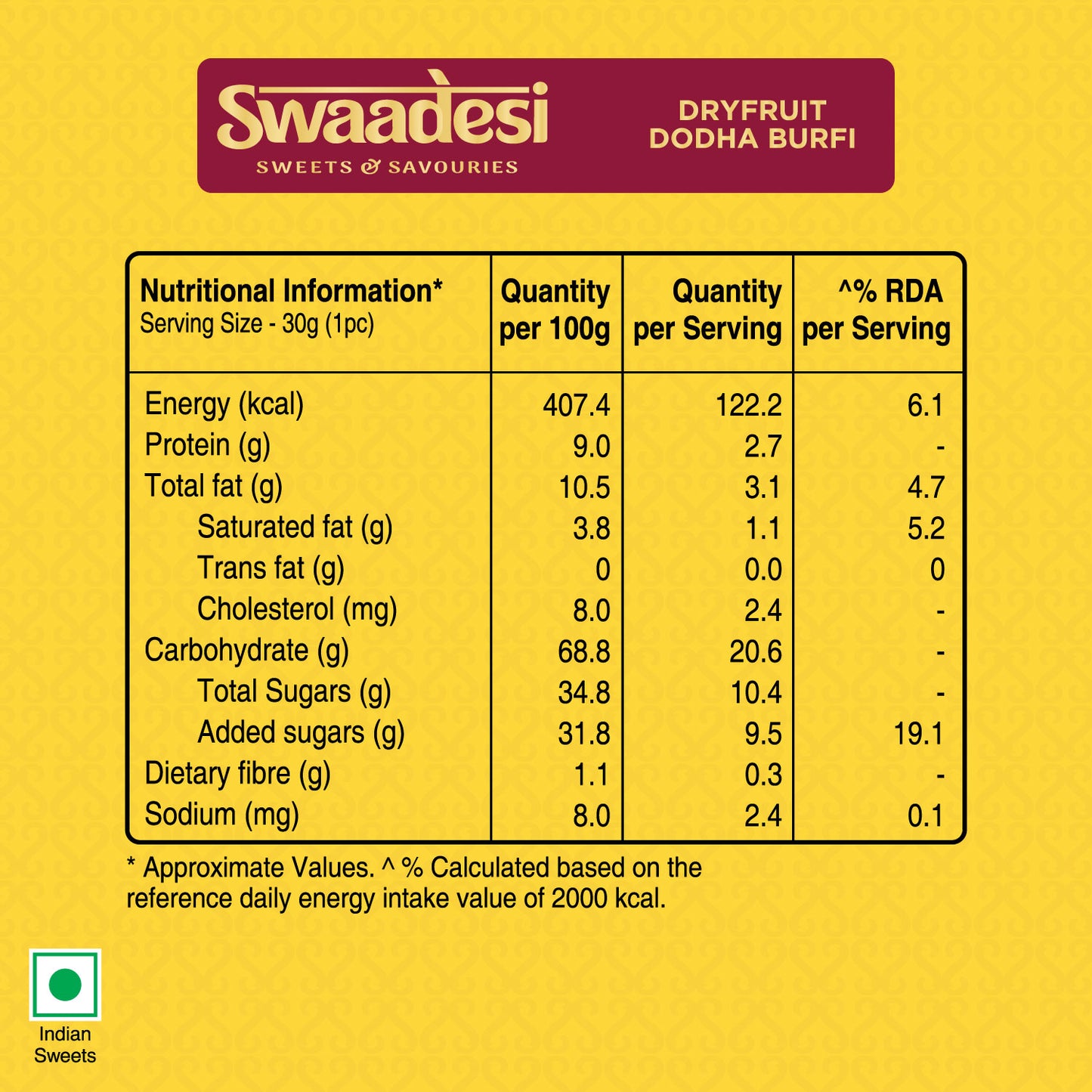 Swaadesi DryFruit Dodha Burfi 180gms