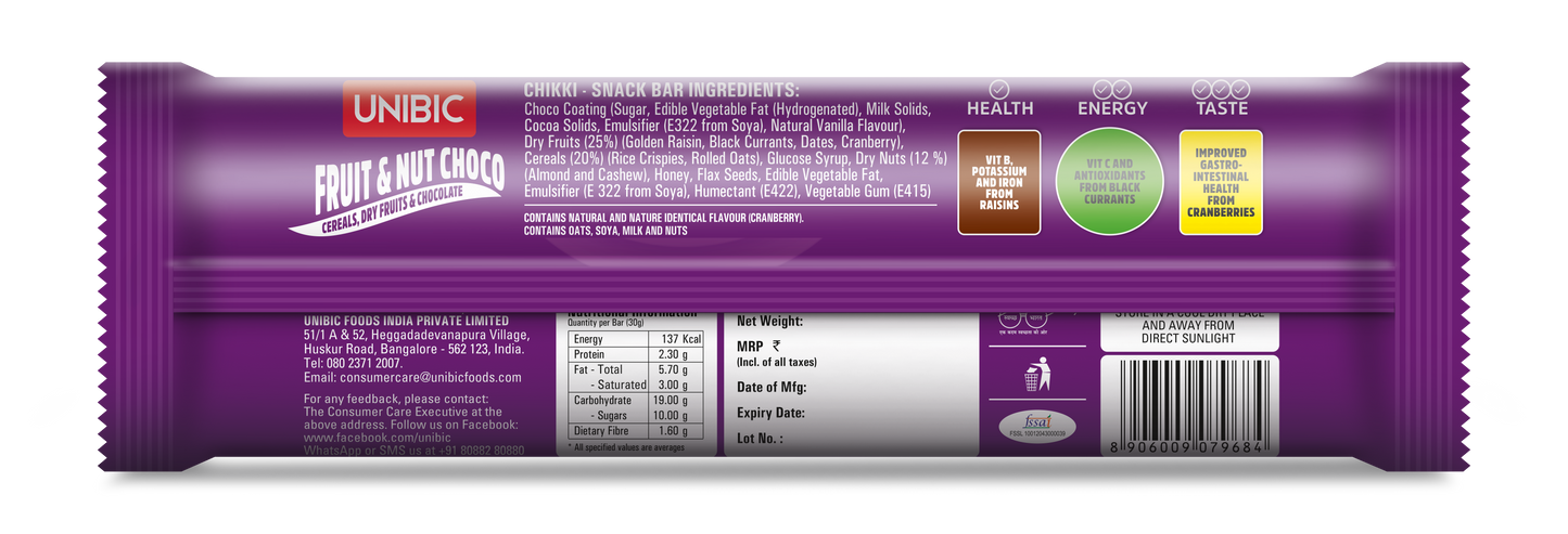 Snack Bar Fruit & Nut Choco 360g