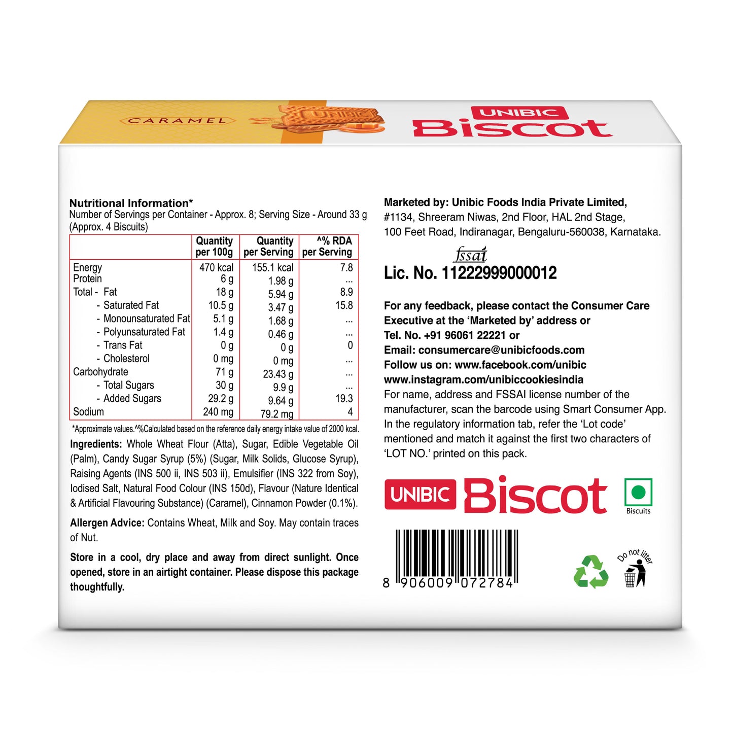 Unibic Biscot - Caramel and Cinnamon Flavor, 250g