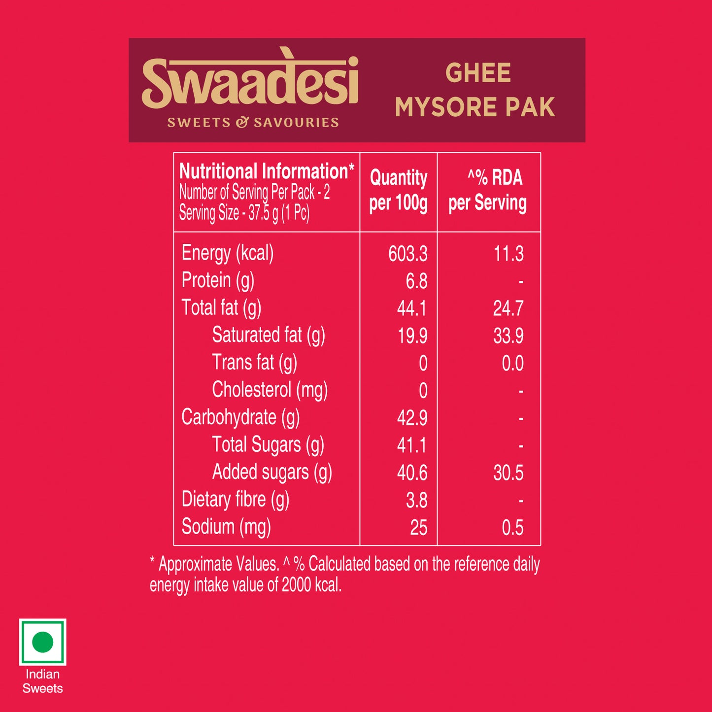 Swaadesi Premium Mysore Pak - 70 Gms