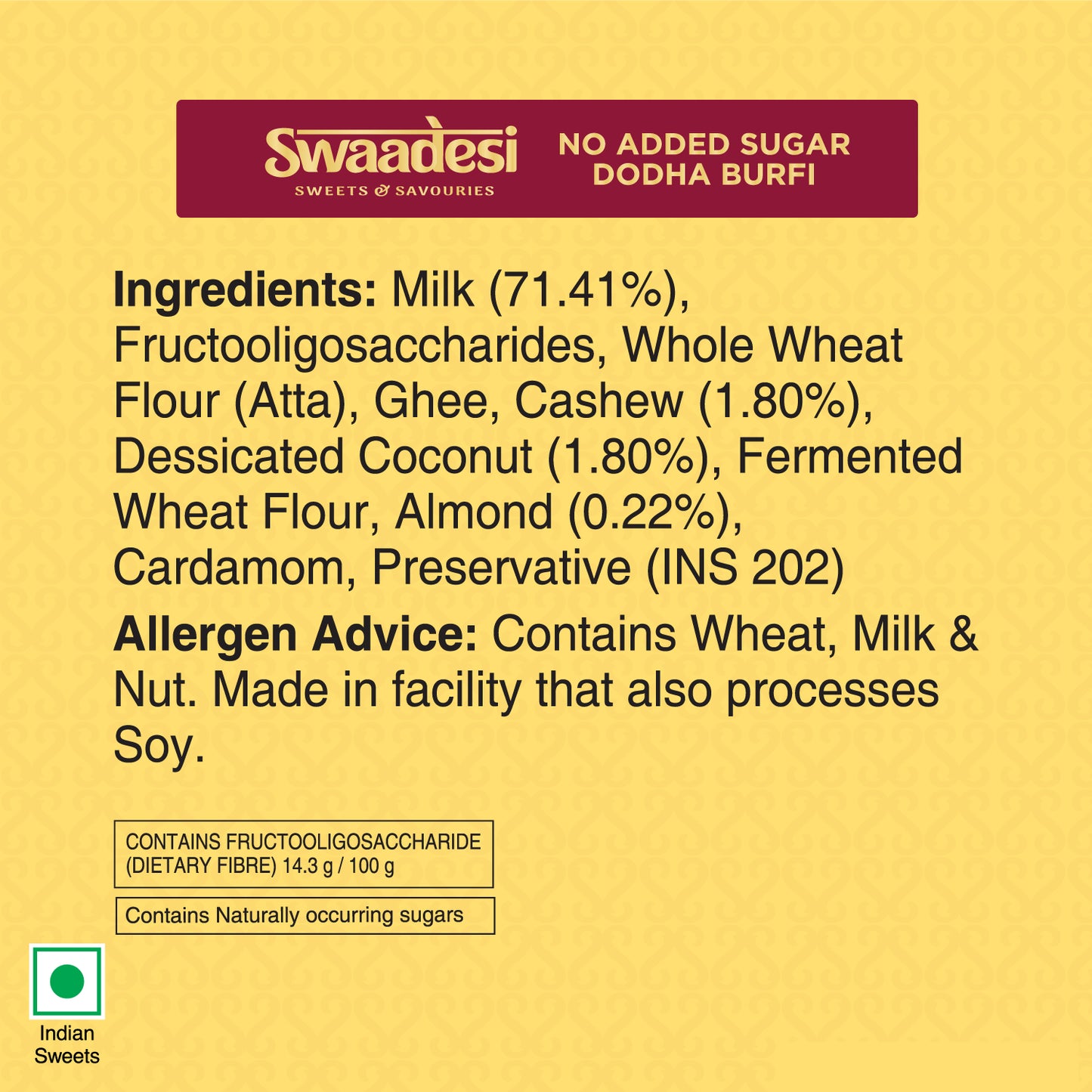 Swaadesi No Added Sugar Dodha Burfi  200grams