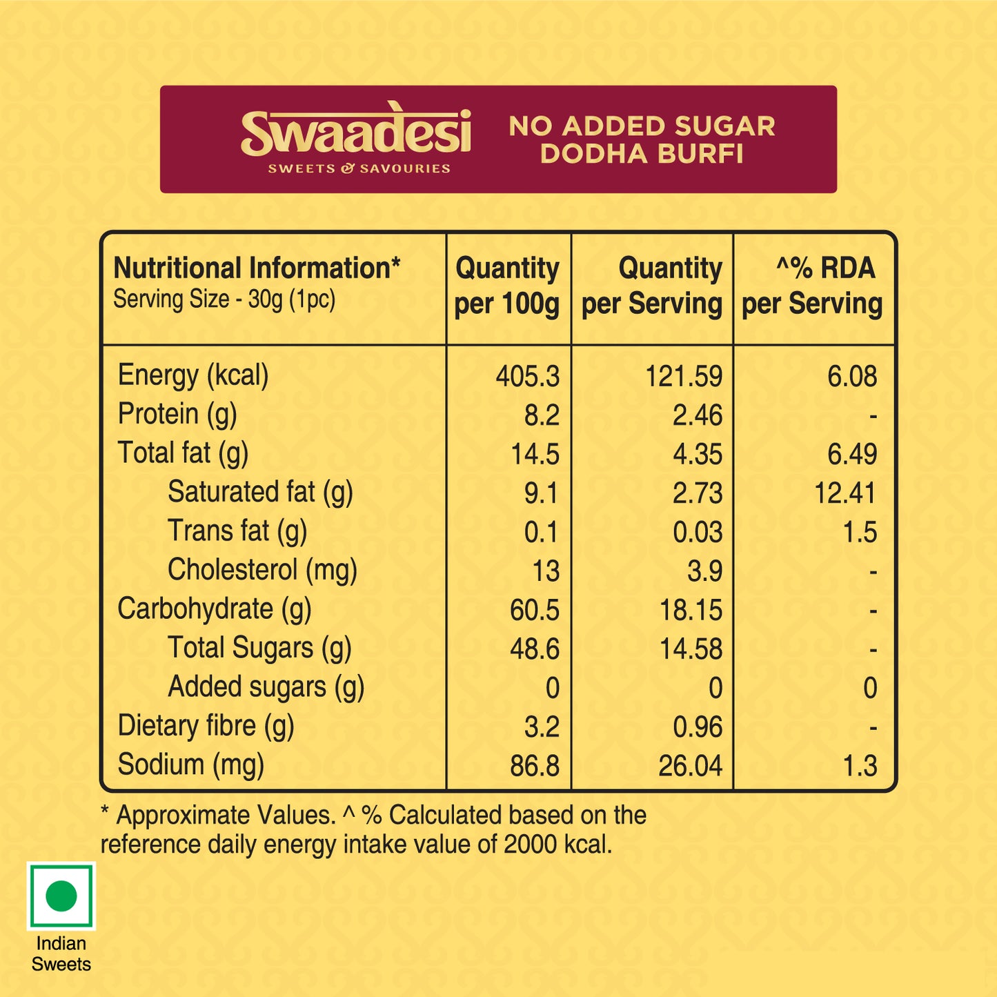 Swaadesi No Added Sugar Dodha Burfi  200grams