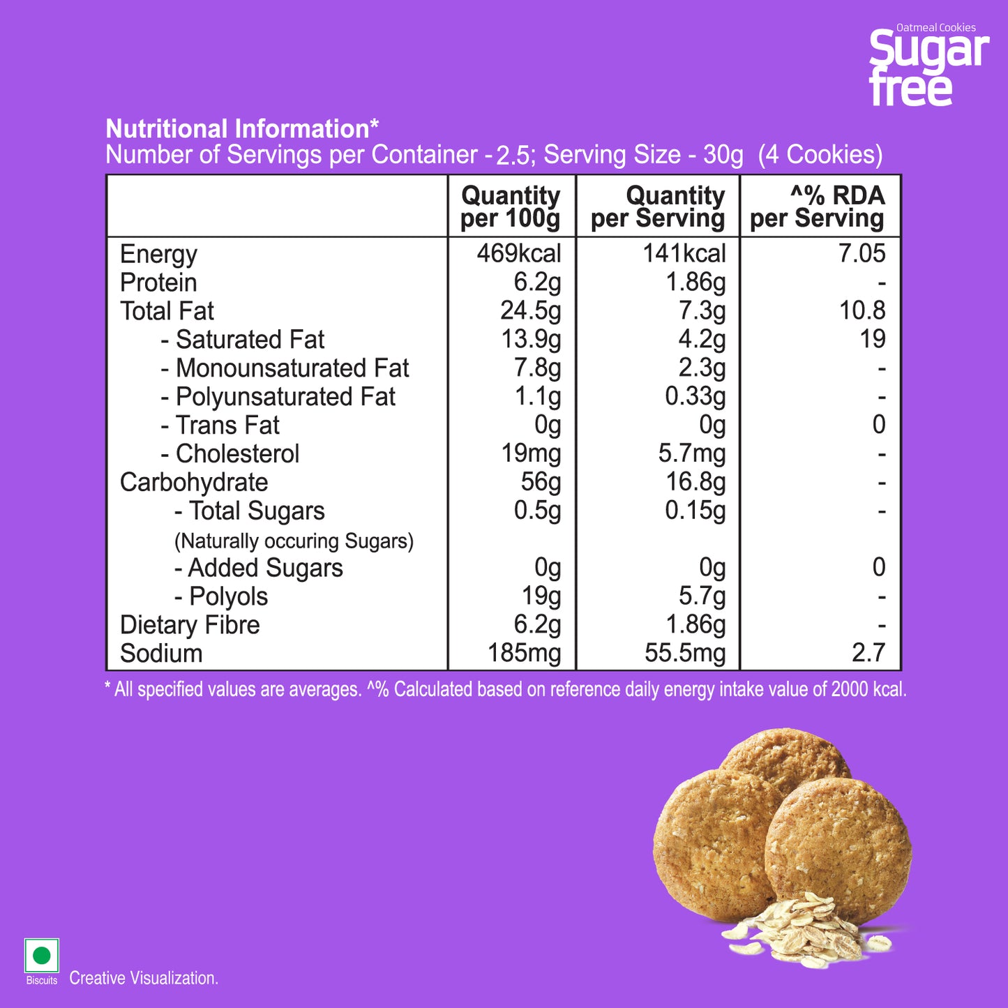 UNIBIC : Sugar Free Oatmeal Cookies, 75g