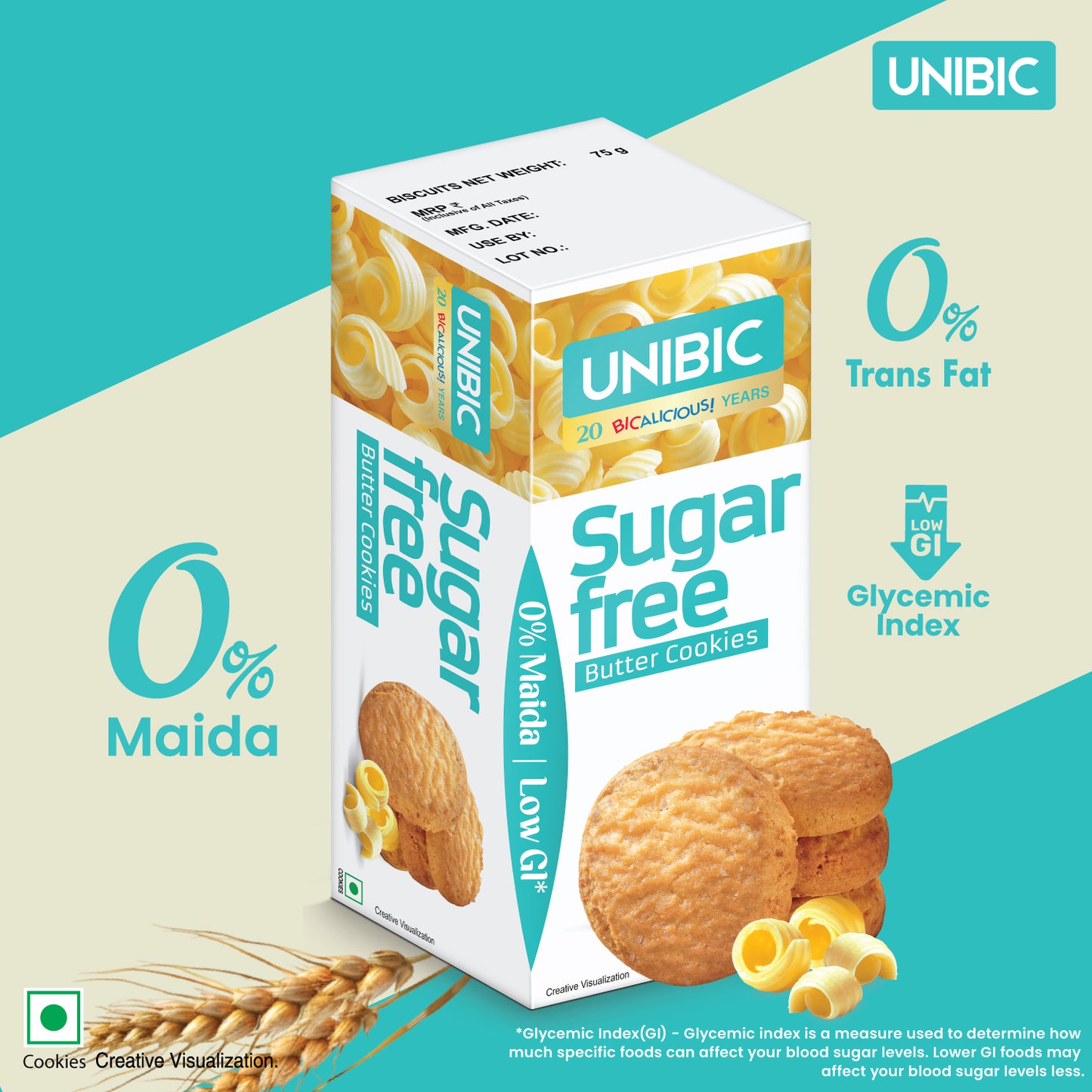 UNIBIC : Sugar Free Butter Cookies, 75g