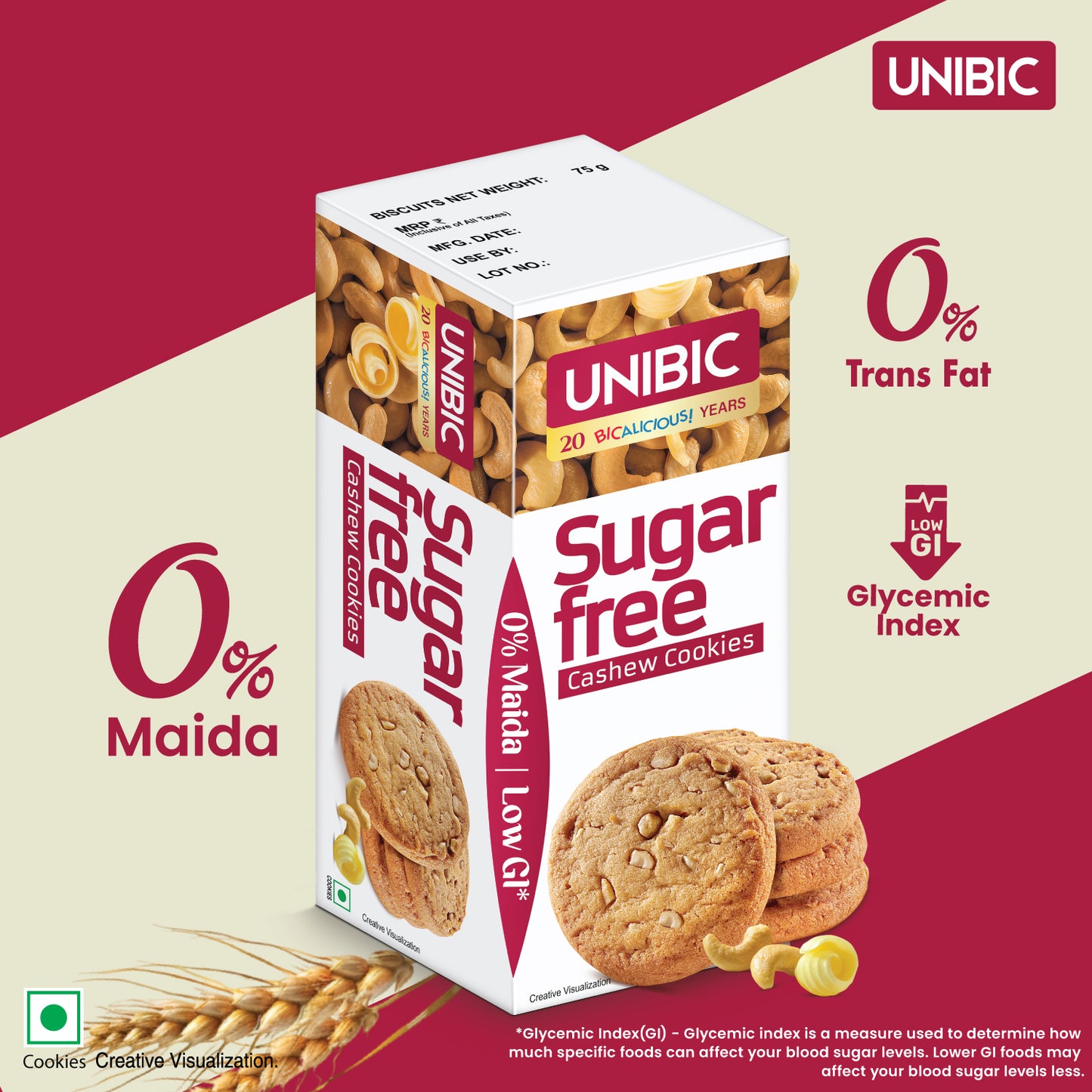 UNIBIC : Sugar Free Cashew Cookies, 75g