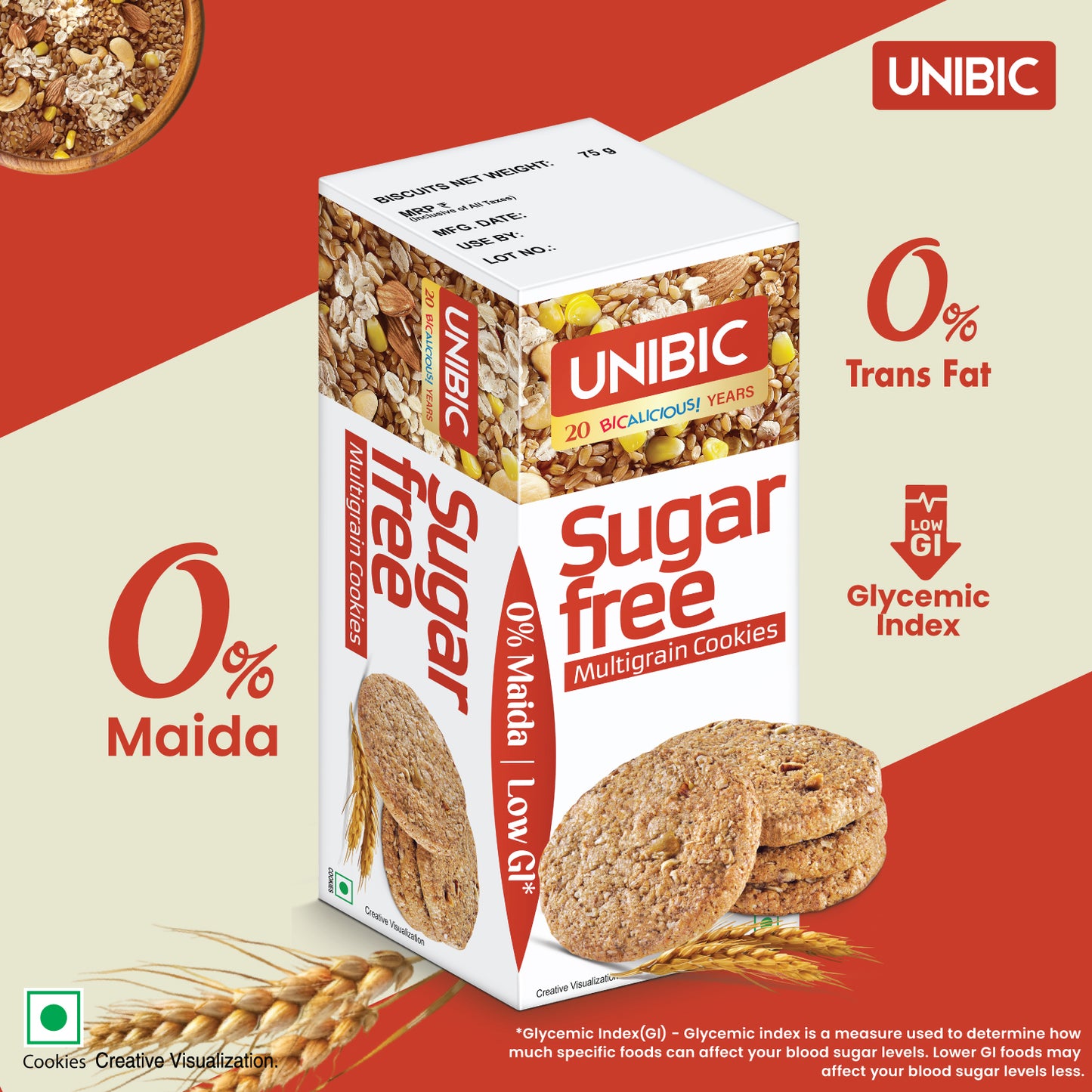 UNIBIC : Sugar Free Multigrain Cookies, 75g