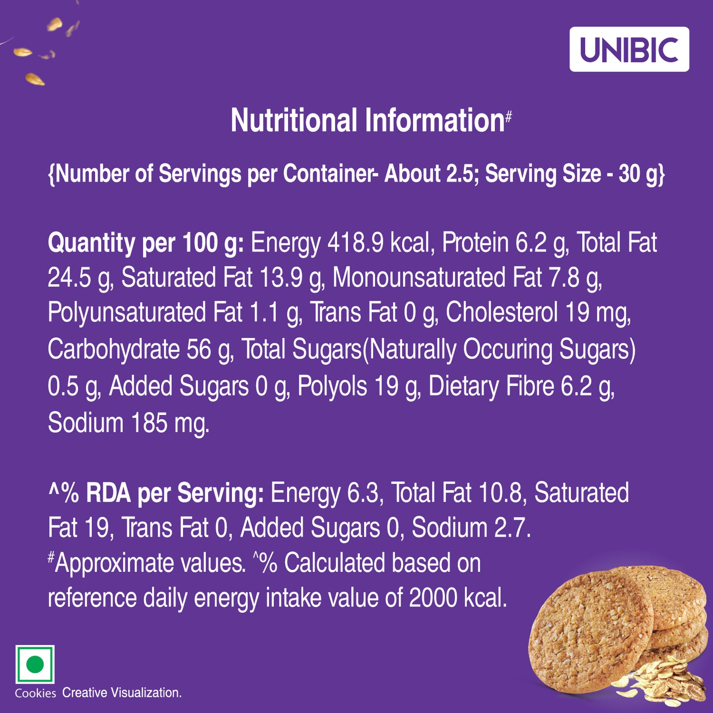 UNIBIC : Sugar Free Oatmeal Cookies, 75g