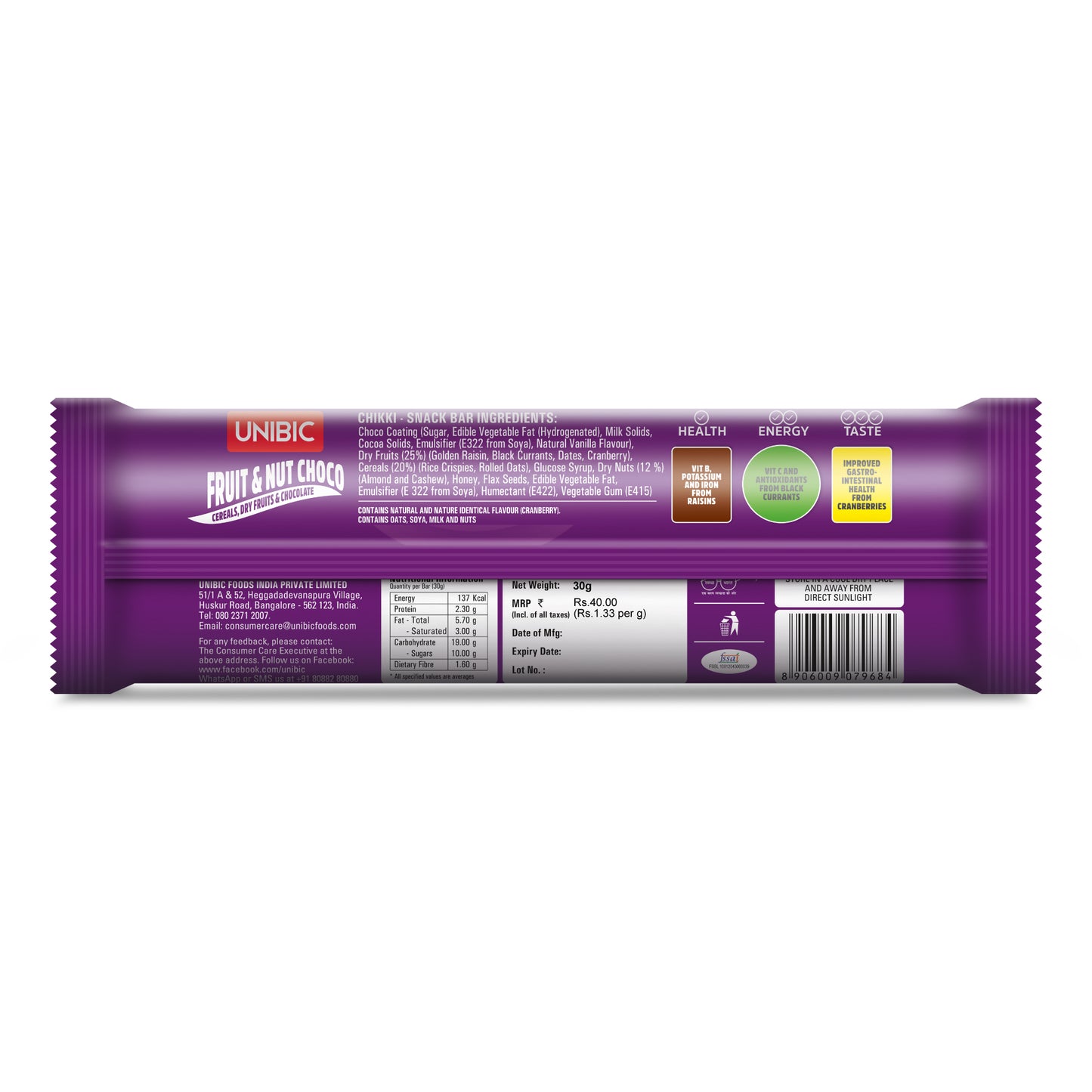 SNACK BAR FRUIT & NUT CHOCO 30 G