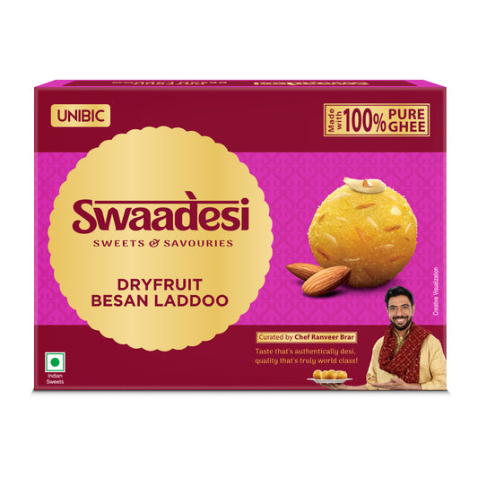 Swaadesi Dryfruit Besan Laddoo - 240grams (Indian Sweet Made with 100% Pure Ghee)