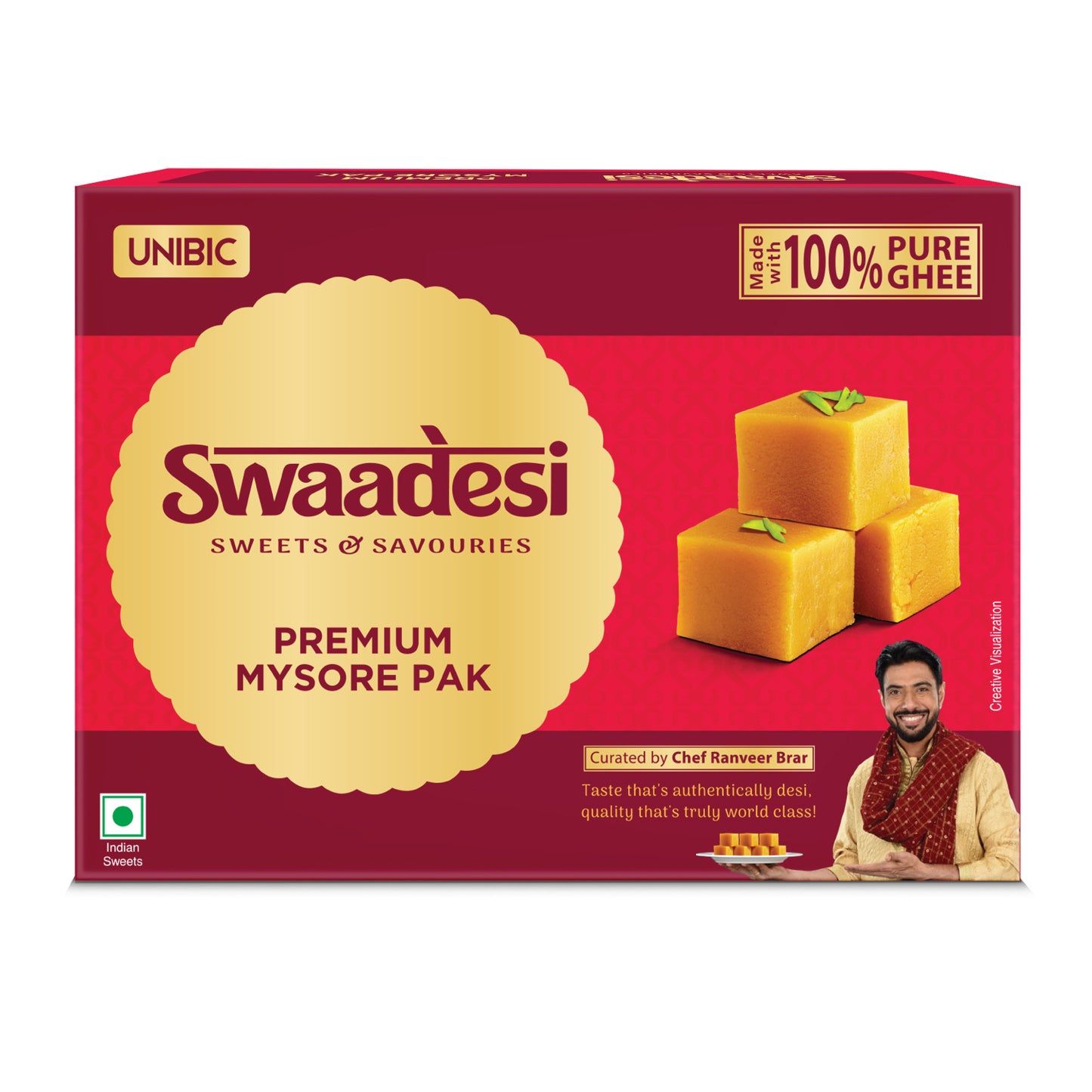 Swaadesi Premium Mysore Pak - 280 grams (Indian Sweet Made with 100% Pure Ghee)