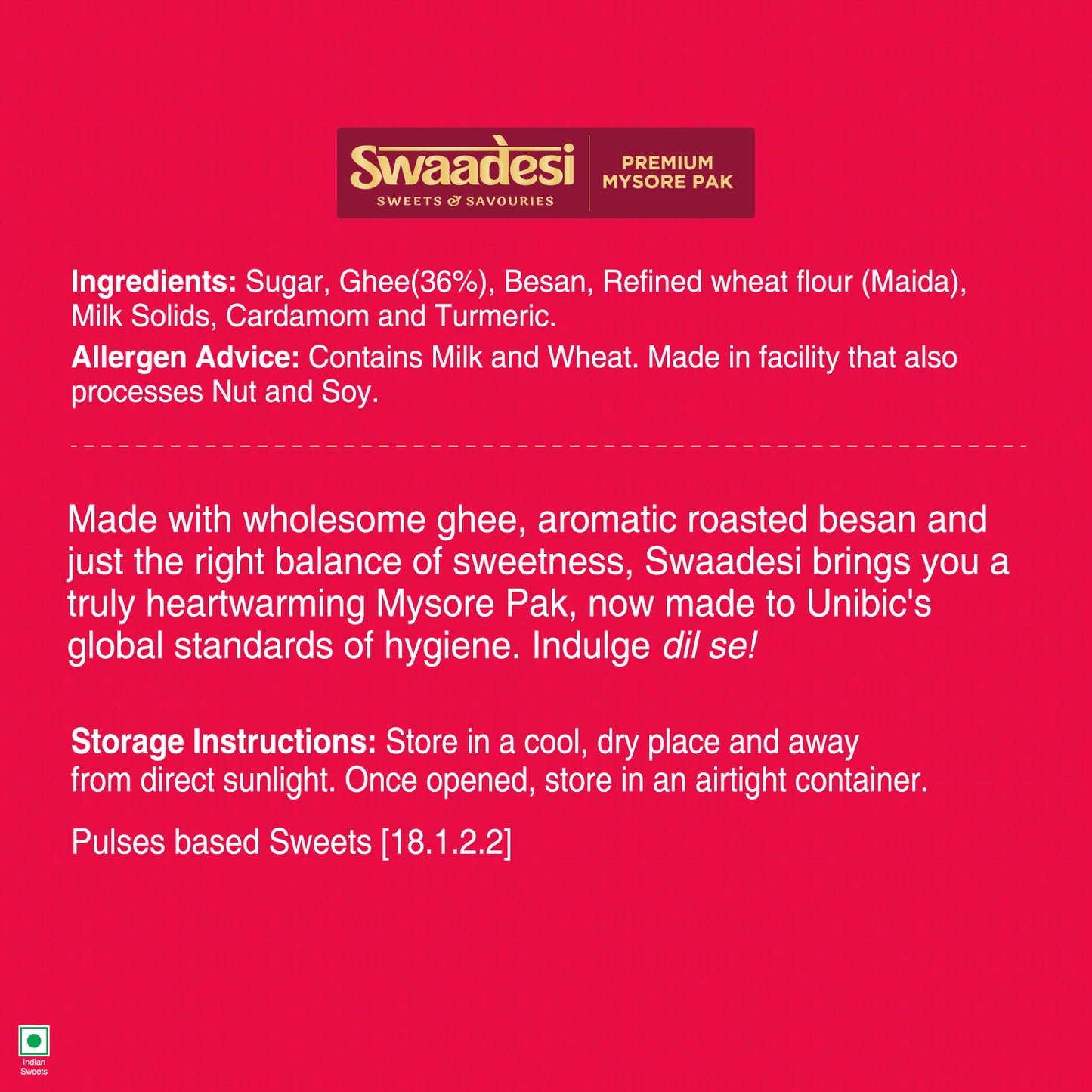 Swaadesi Premium Mysore Pak - 280 grams (Indian Sweet Made with 100% Pure Ghee)