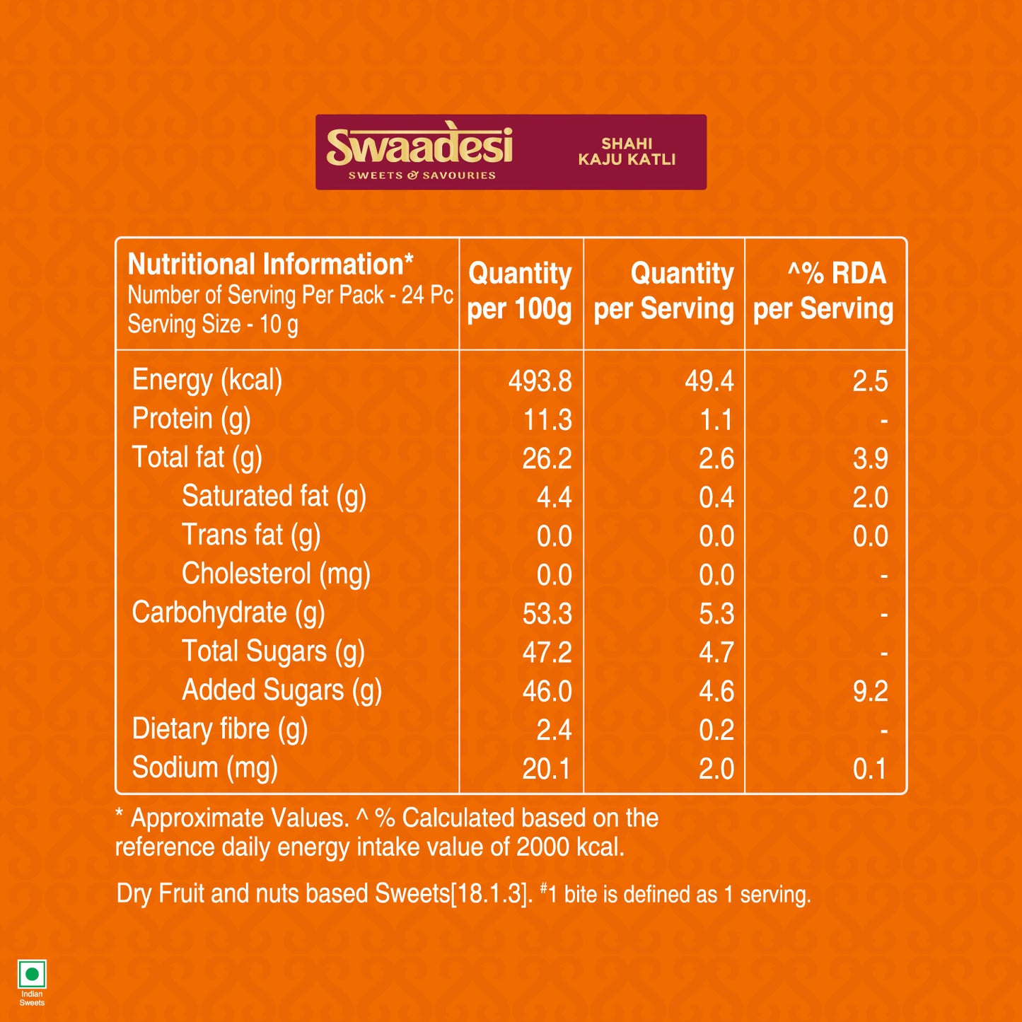 Swaadesi Shahi Kaju Katli - 240 grams