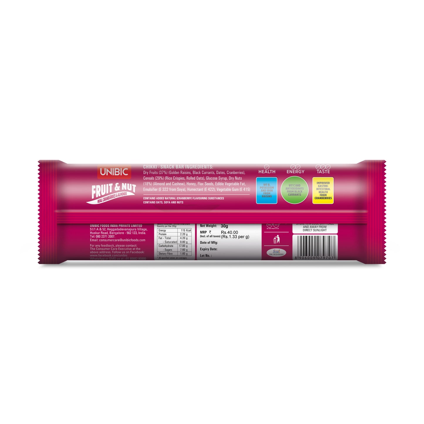 SNACK BAR FRUIT AND NUT  30 G