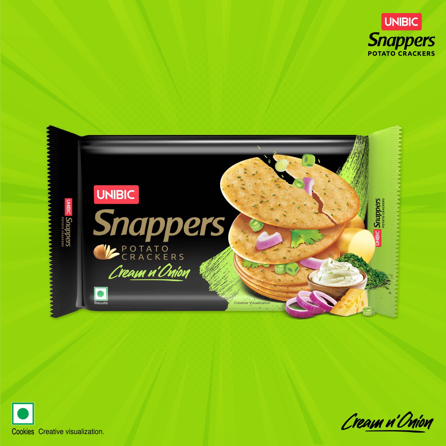 Unibic Snappers - Cream N' Onion Flavored Potato Biscuits, 300g 