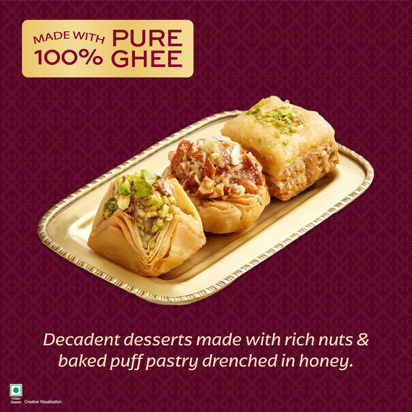 Swaadesi Assorted Baklava Box - 200grams (Indian Sweet Made with 100% Pure Ghee)