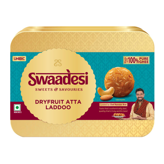 Swaadesi Dry Fruit Atta Laddoo Tin Pack- 280 gm (Indian Sweet Made with 100% Pure Ghee)