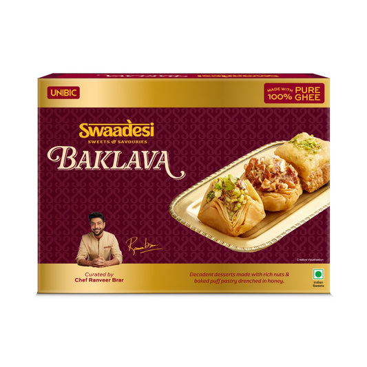 Swaadesi Assorted Baklava Box - 200grams (Indian Sweet Made with 100% Pure Ghee)